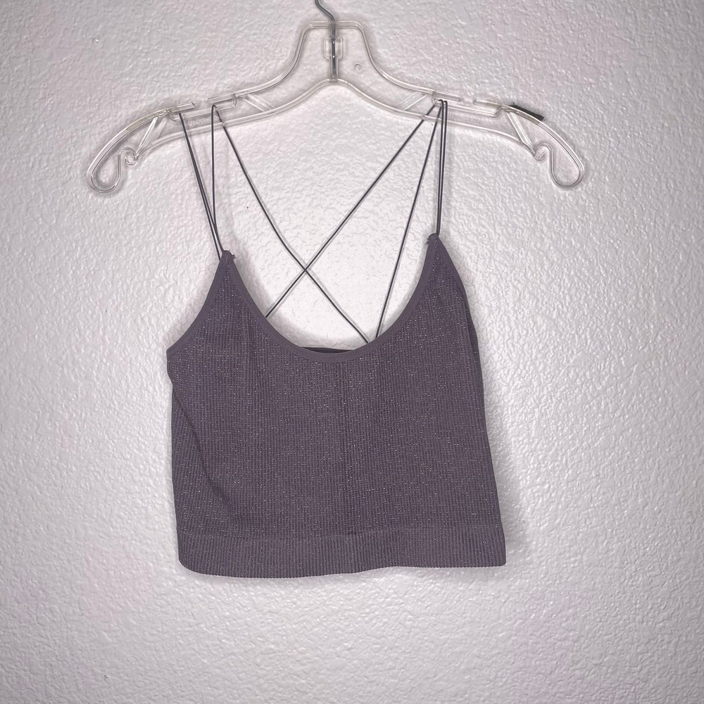 Out From Under Urban Outfitters Purple Metallic Ribbed Strappy Seamless Crop Top